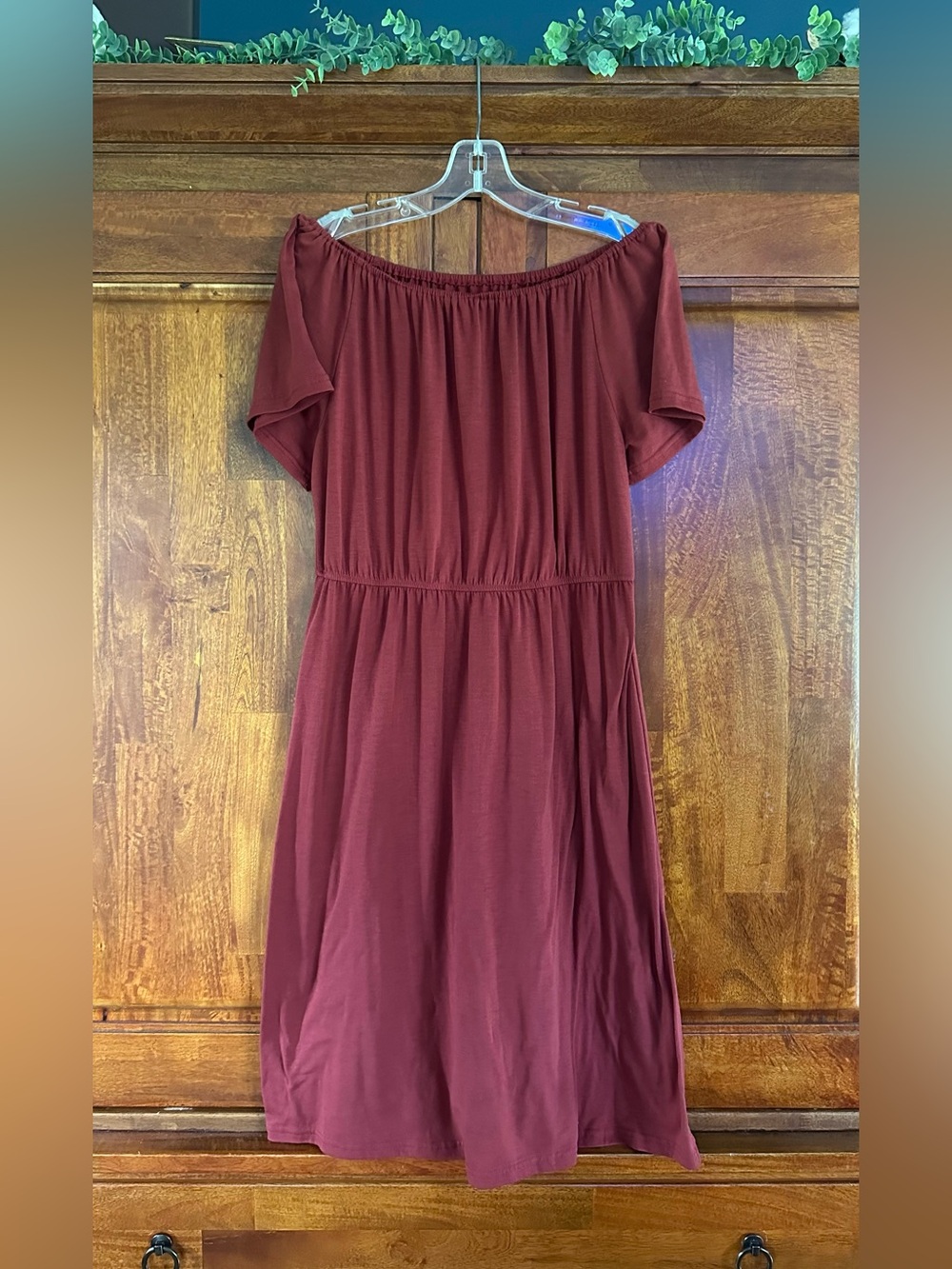 Off-the-Shoulder Burgundy Women’s Dress